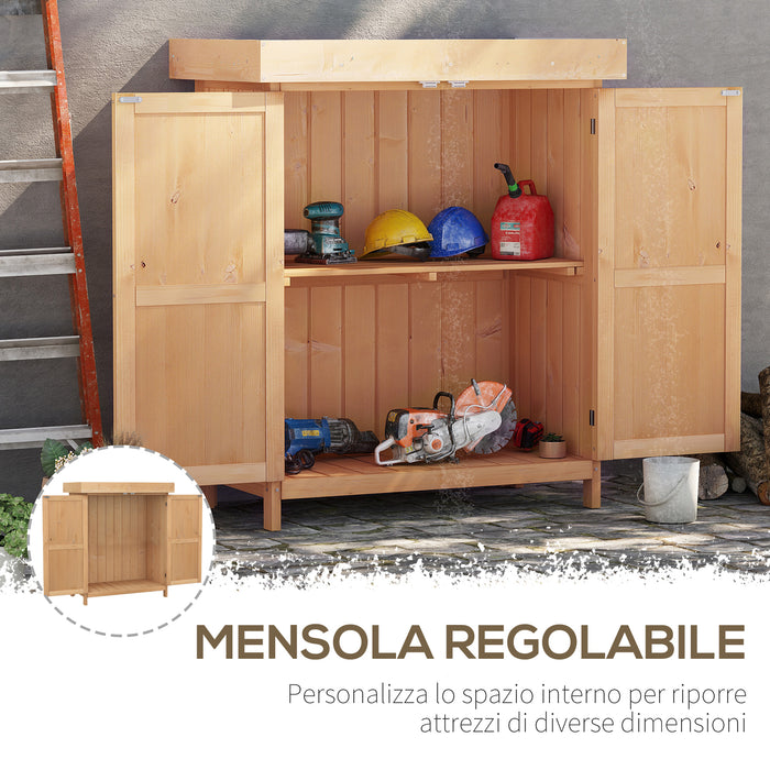 Armadio Porta Attrezzi da Giardino 2 Ripiani in Legno 74x43x88 cm