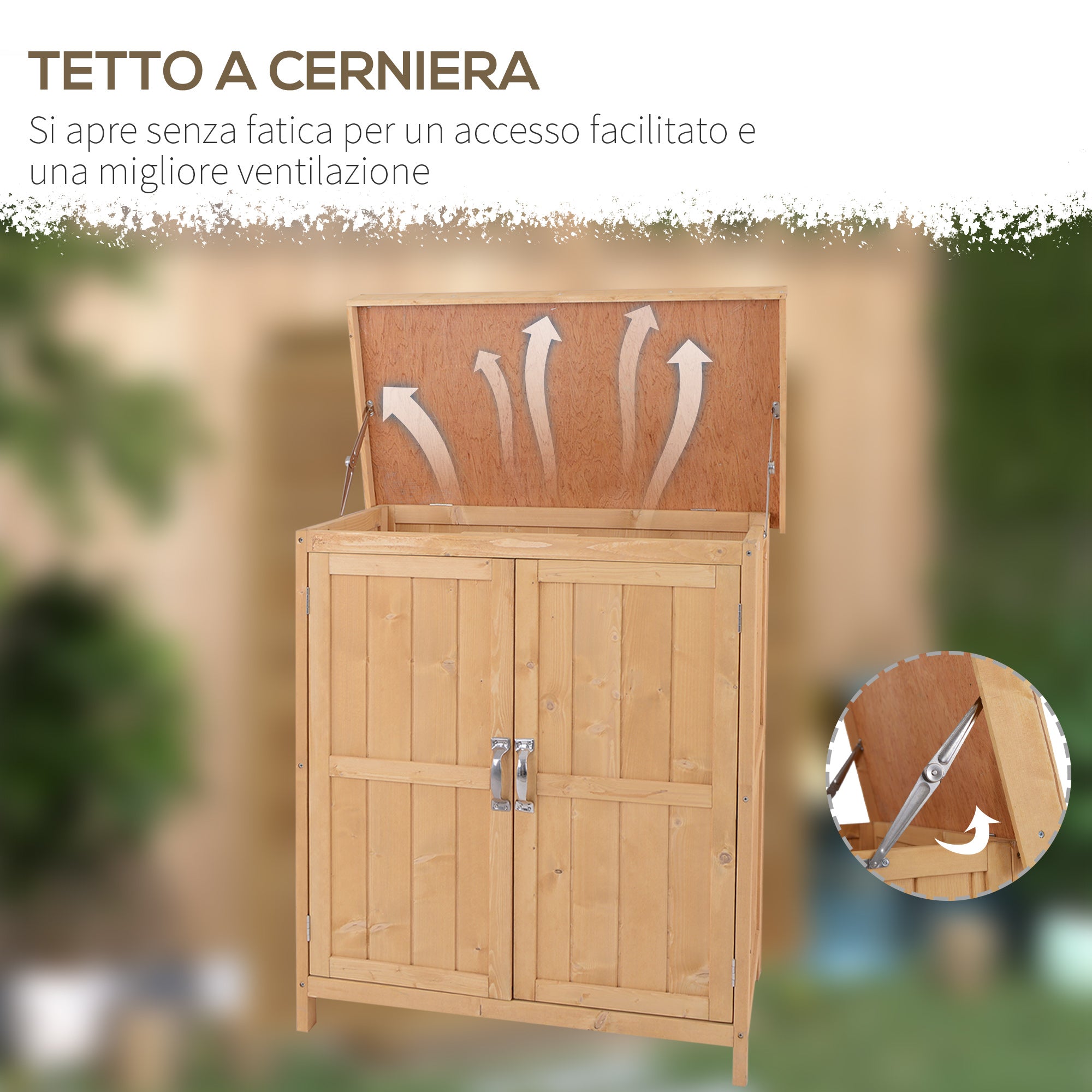 Armadio Porta Attrezzi da Giardino 2 Ripiani in Legno 74x43x88 cm