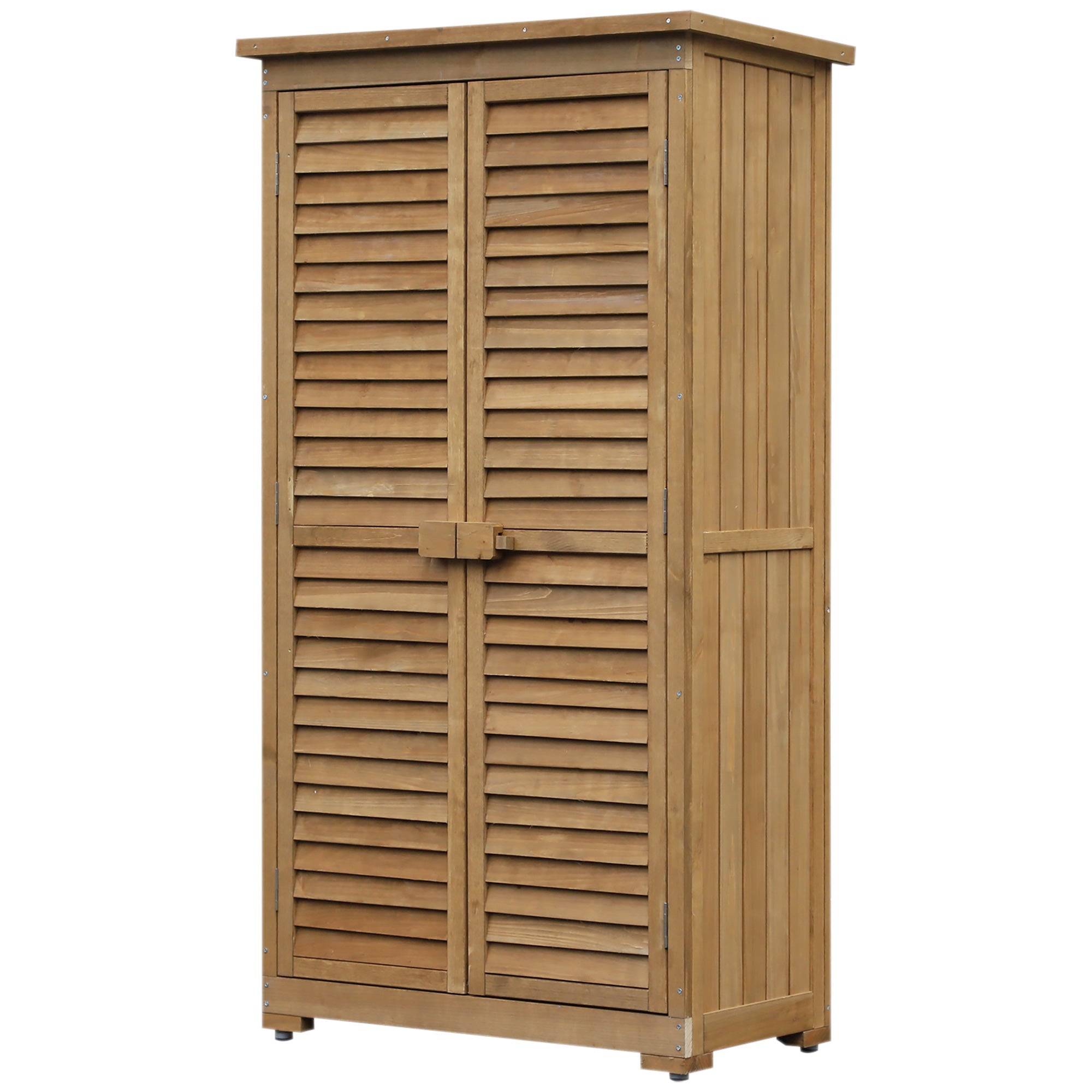 Armadio Porta Attrezzi da Giardino Impermeabile 3 Ripiani in Legno 87x46.5x160 cm