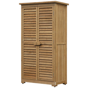 Armadio Porta Attrezzi da Giardino Impermeabile 3 Ripiani in Legno 87x46.5x160 cm