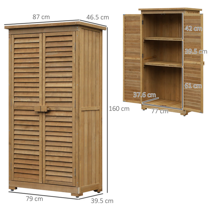 Armadio Porta Attrezzi da Giardino Impermeabile 3 Ripiani in Legno 87x46.5x160 cm