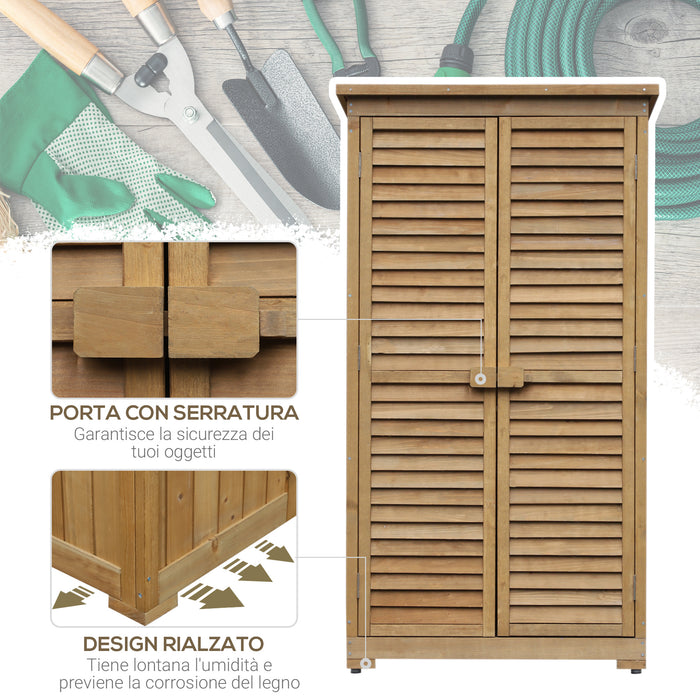 Armadio Porta Attrezzi da Giardino Impermeabile 3 Ripiani in Legno 87x46.5x160 cm