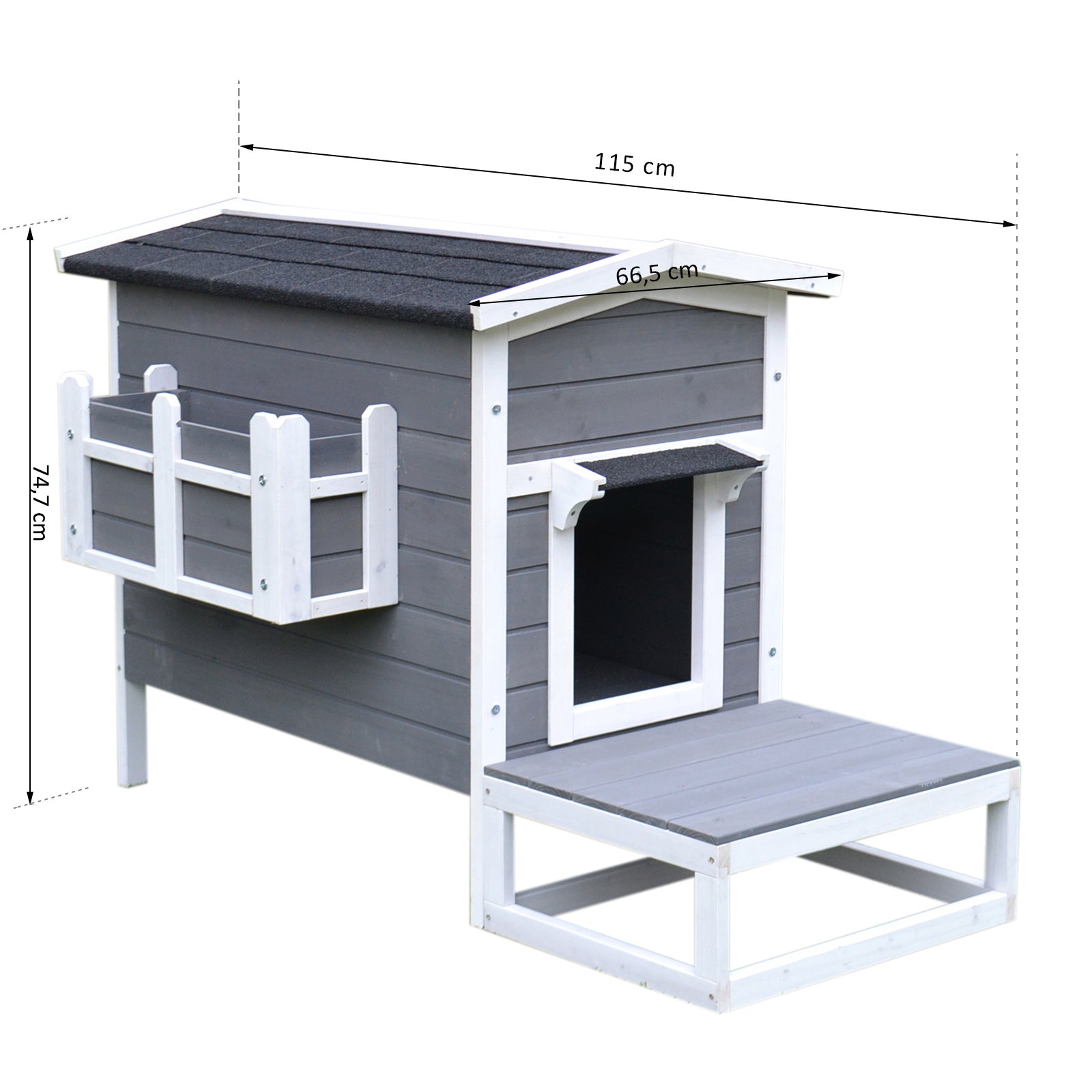 Cuccia da Esterno Rialzata con Balconcino e Tetto Impermeabile in Legno Grigio 83x66.5x74.7 cm