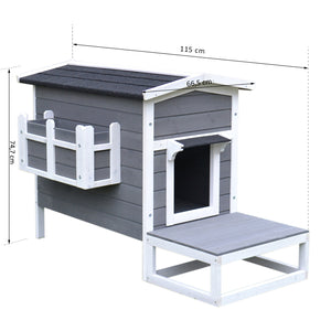 Cuccia da Esterno Rialzata con Balconcino e Tetto Impermeabile in Legno Grigio 83x66.5x74.7 cm