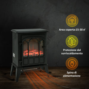 Camino Elettrico da Terra 41.5x28x54 cm 2000W Effetto Fiamma Nero