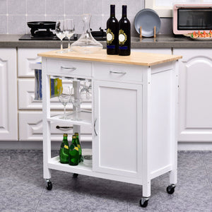 Carrello da Cucina Classico 2 Cassetti in Legno 88.5x40x86 cm