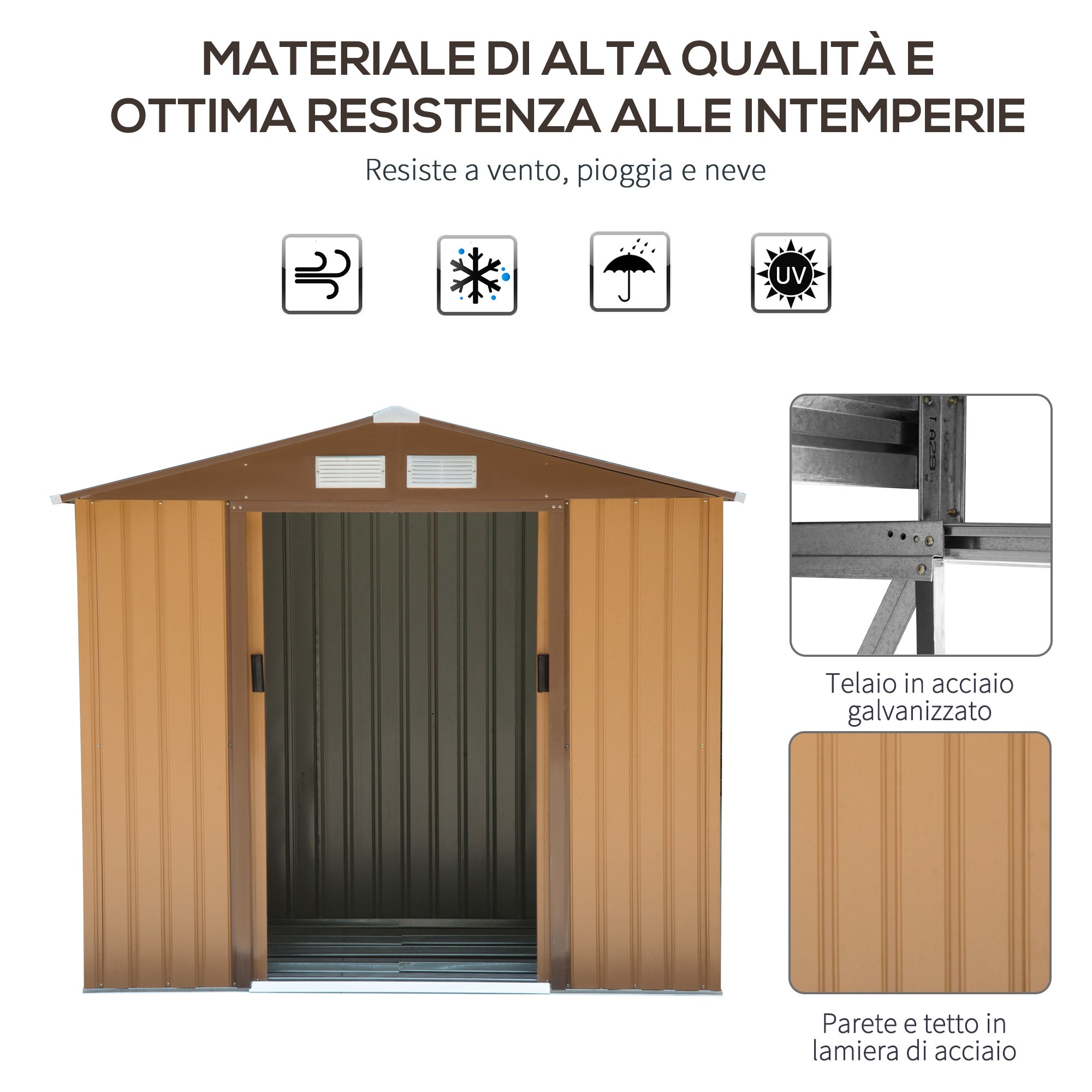 Casetta Box da Giardino in Lamiera di Acciaio Porta Utensili 213x127x185 cm