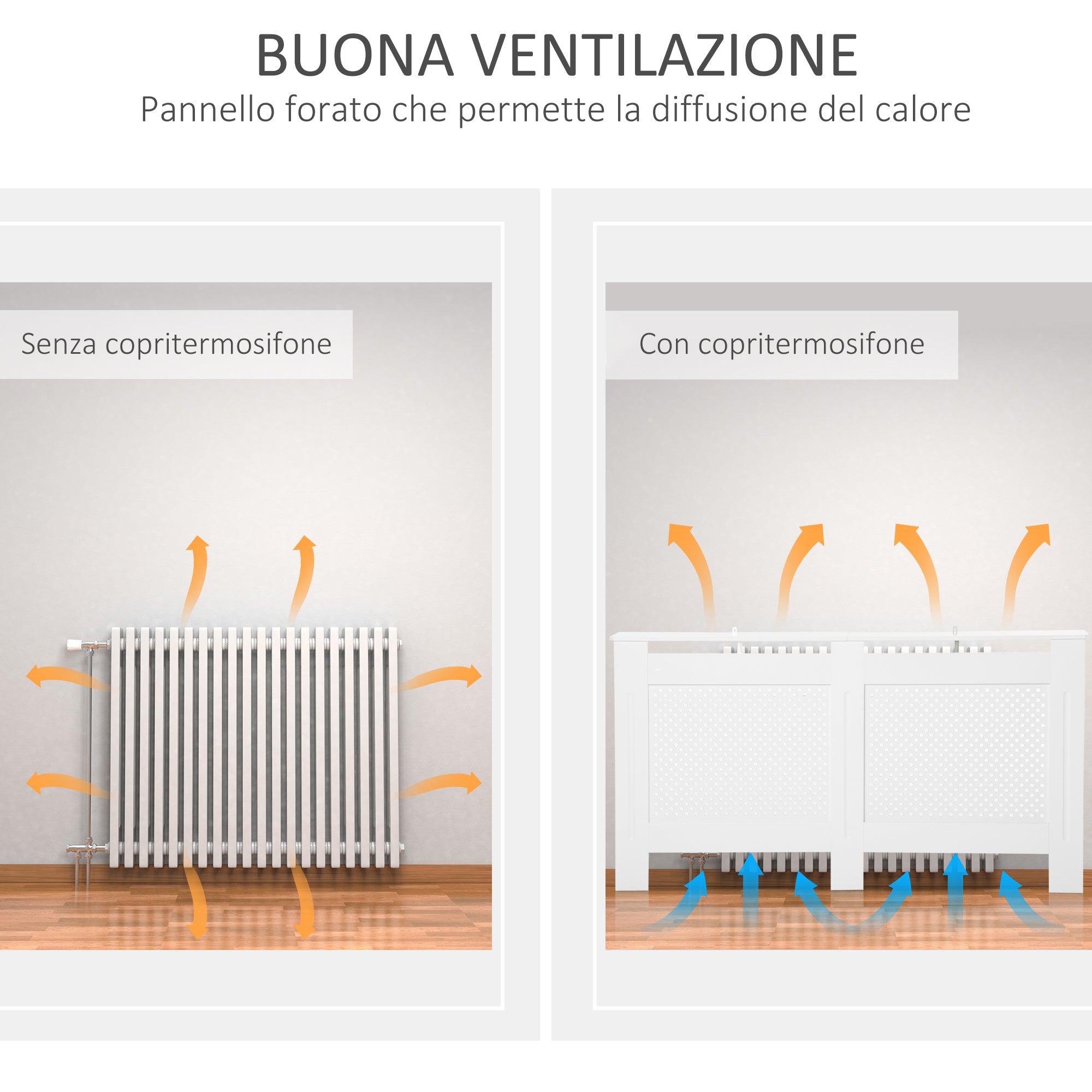 Copritermosifone in Legno a Griglia Bianco 151.5x82x19 cm