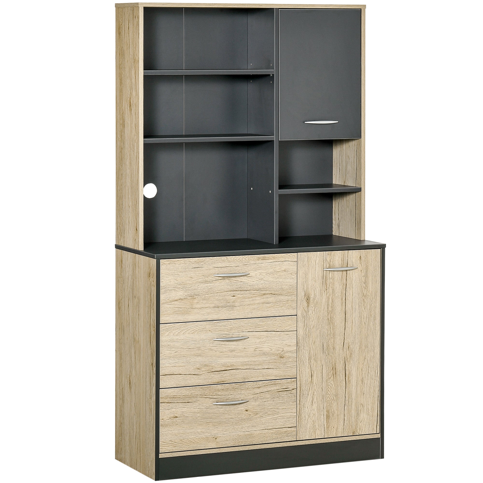 Mobile da Cucina Credenza 4 Ripiani in Legno Rovere e Nero 90x39x169 cm