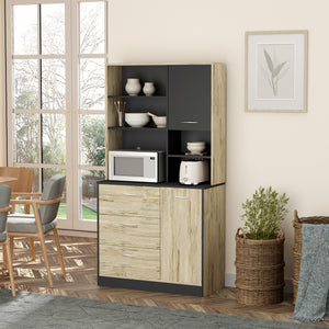 Mobile da Cucina Credenza 4 Ripiani in Legno Rovere e Nero 90x39x169 cm