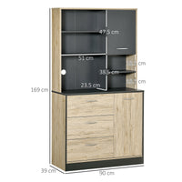 Mobile da Cucina Credenza 4 Ripiani in Legno Rovere e Nero 90x39x169 cm