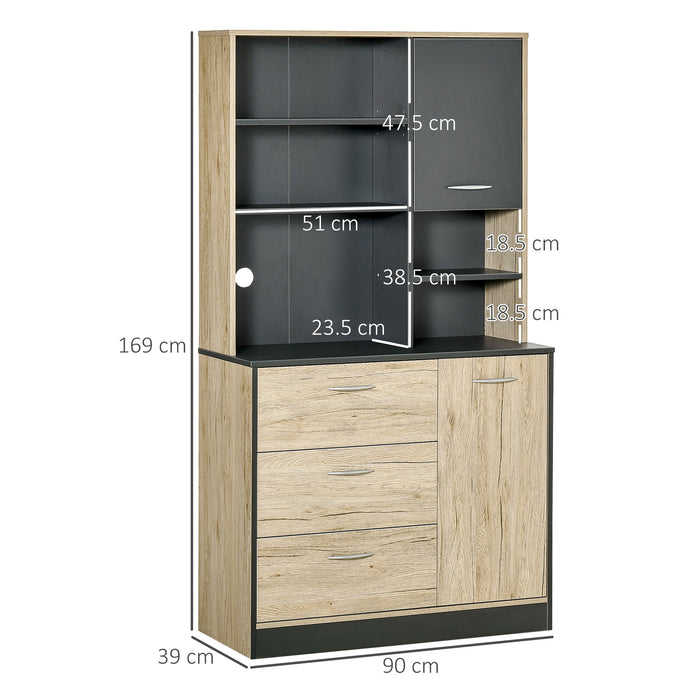 Mobile da Cucina Credenza 4 Ripiani in Legno Rovere e Nero 90x39x169 cm