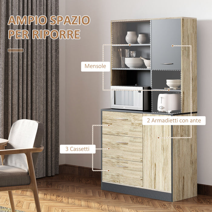 Mobile da Cucina Credenza 4 Ripiani in Legno Rovere e Nero 90x39x169 cm