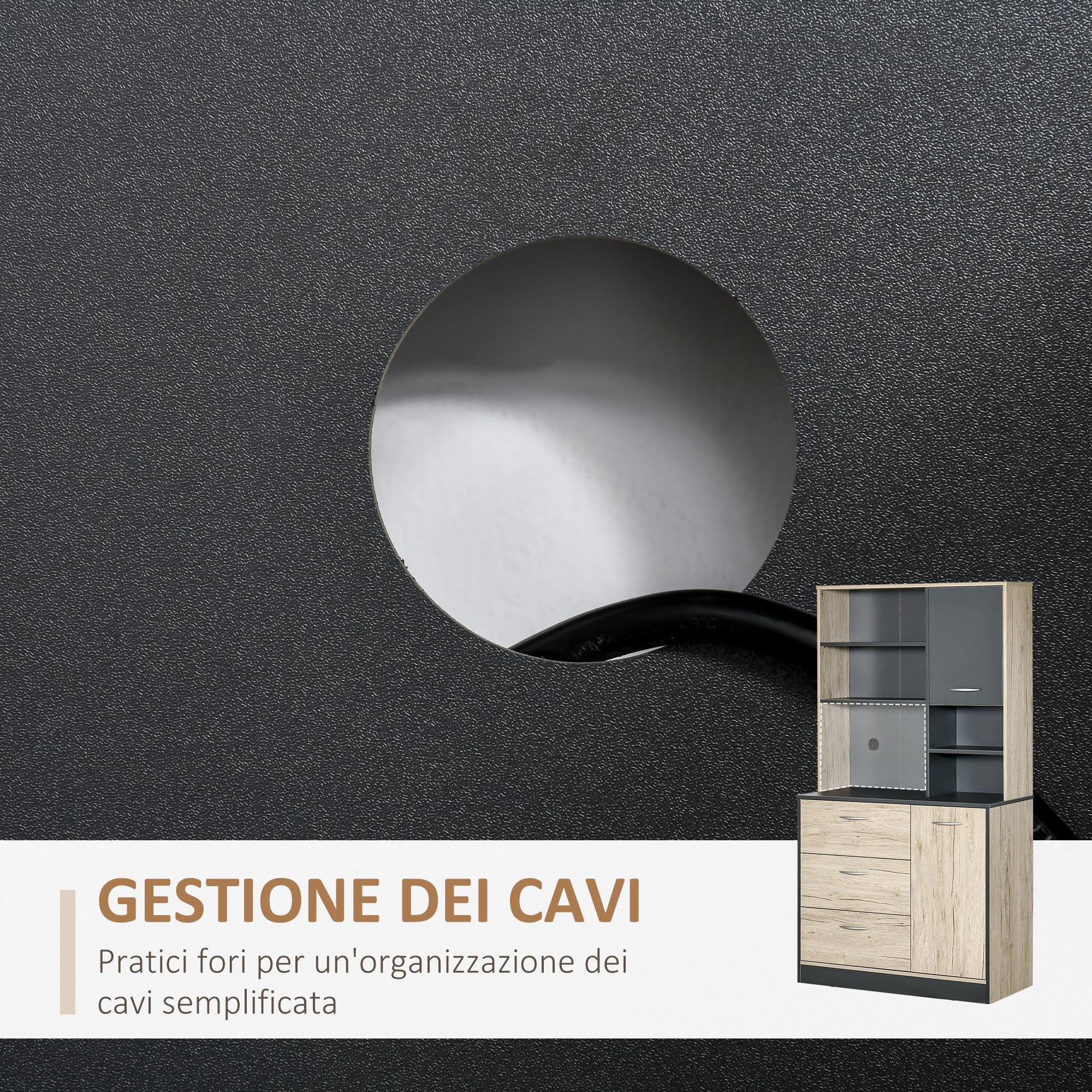 Mobile da Cucina Credenza 4 Ripiani in Legno Rovere e Nero 90x39x169 cm