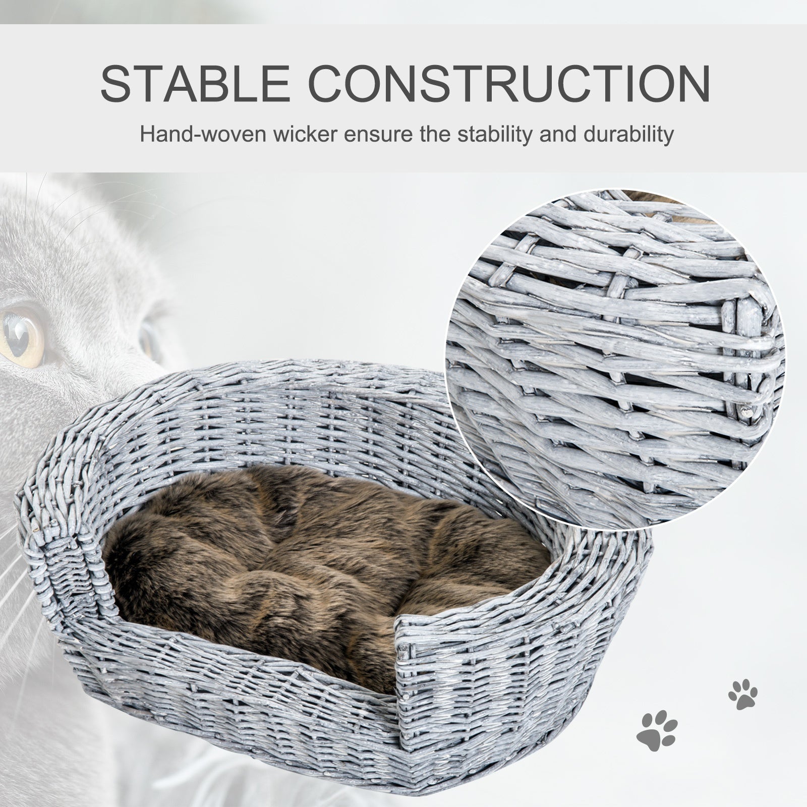 Cuccia Interno per Animali Domestici con cuscino Grigio marrone 57x46x17.5 cm