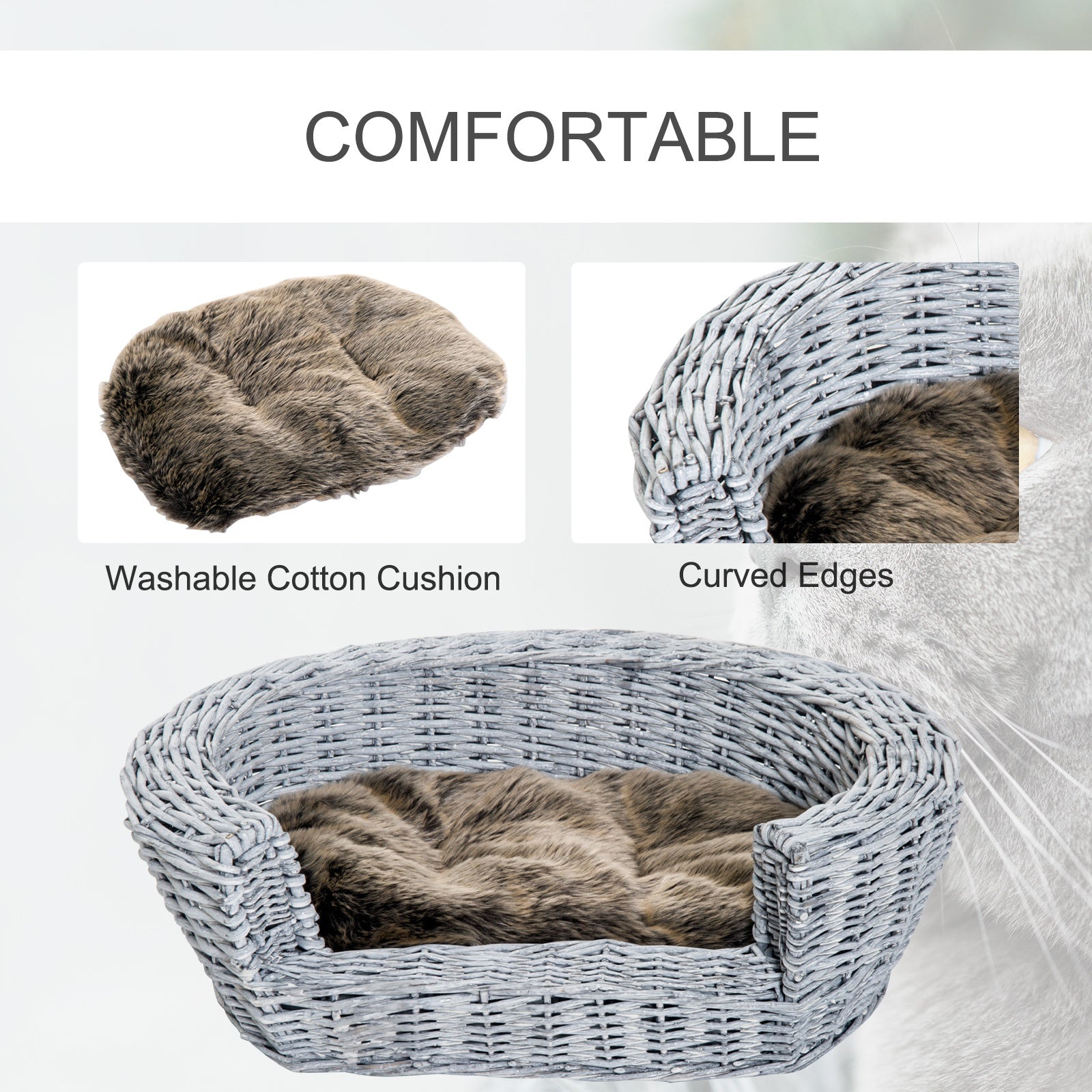 Cuccia Interno per Animali Domestici con cuscino Grigio marrone 57x46x17.5 cm