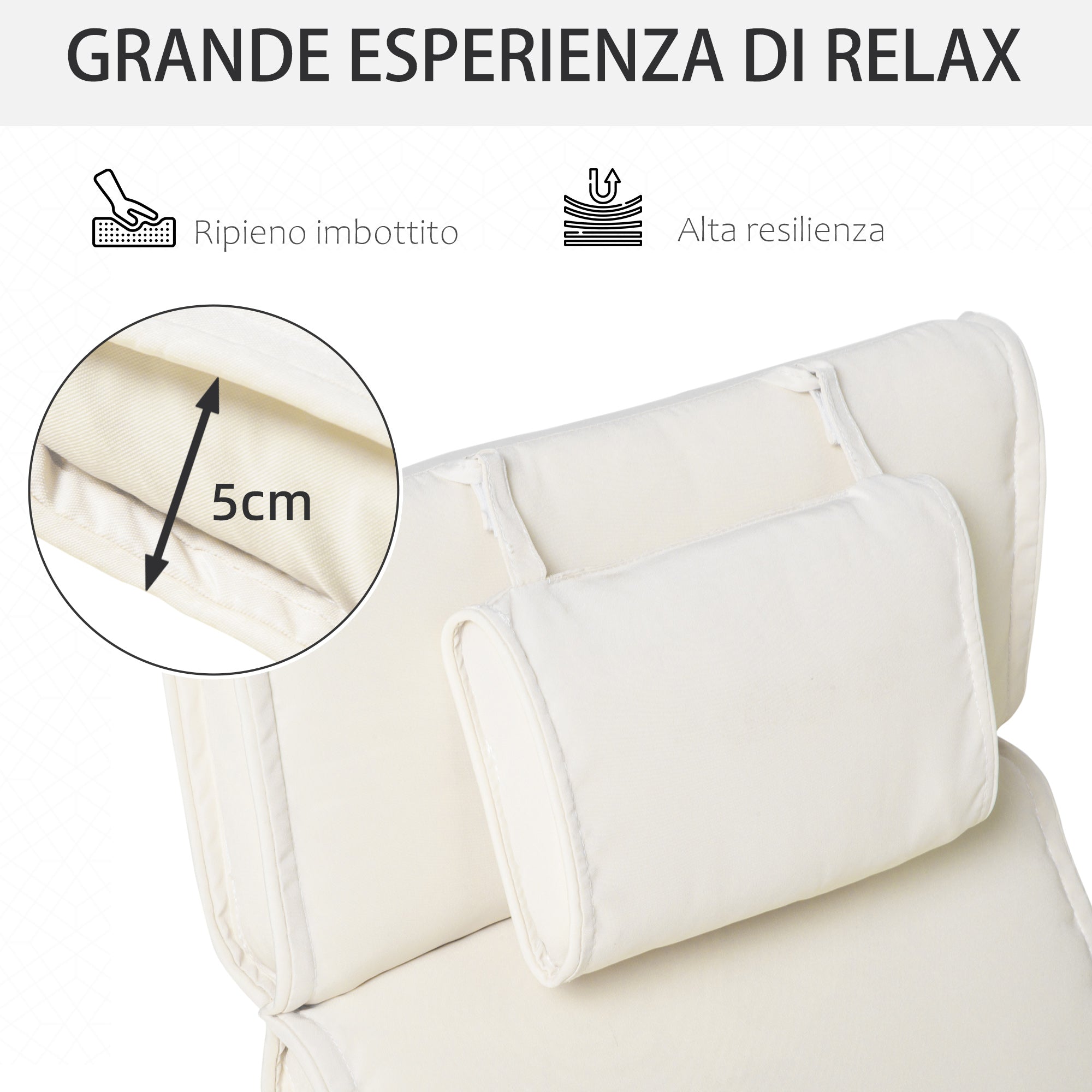 Cuscino per Sdraio Lettino Prendisole da Giardino Bianco Crema 198x53x5 cm