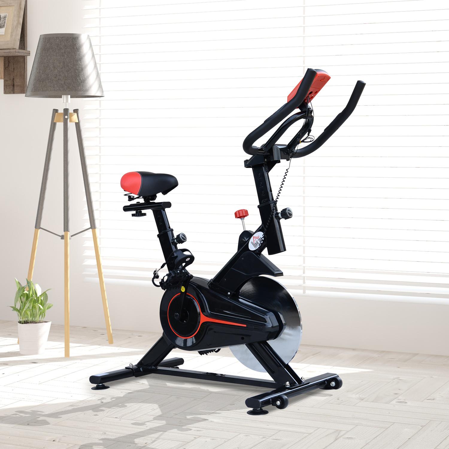 Cyclette per Allenamento Aerobico con Display LCD Nero e Rosso