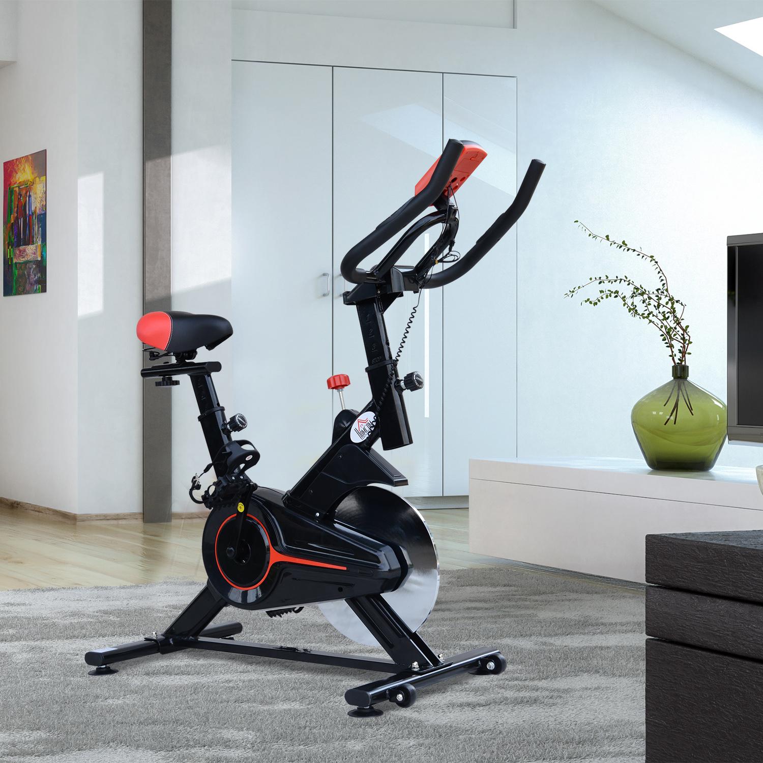 Cyclette per Allenamento Aerobico con Display LCD Nero e Rosso