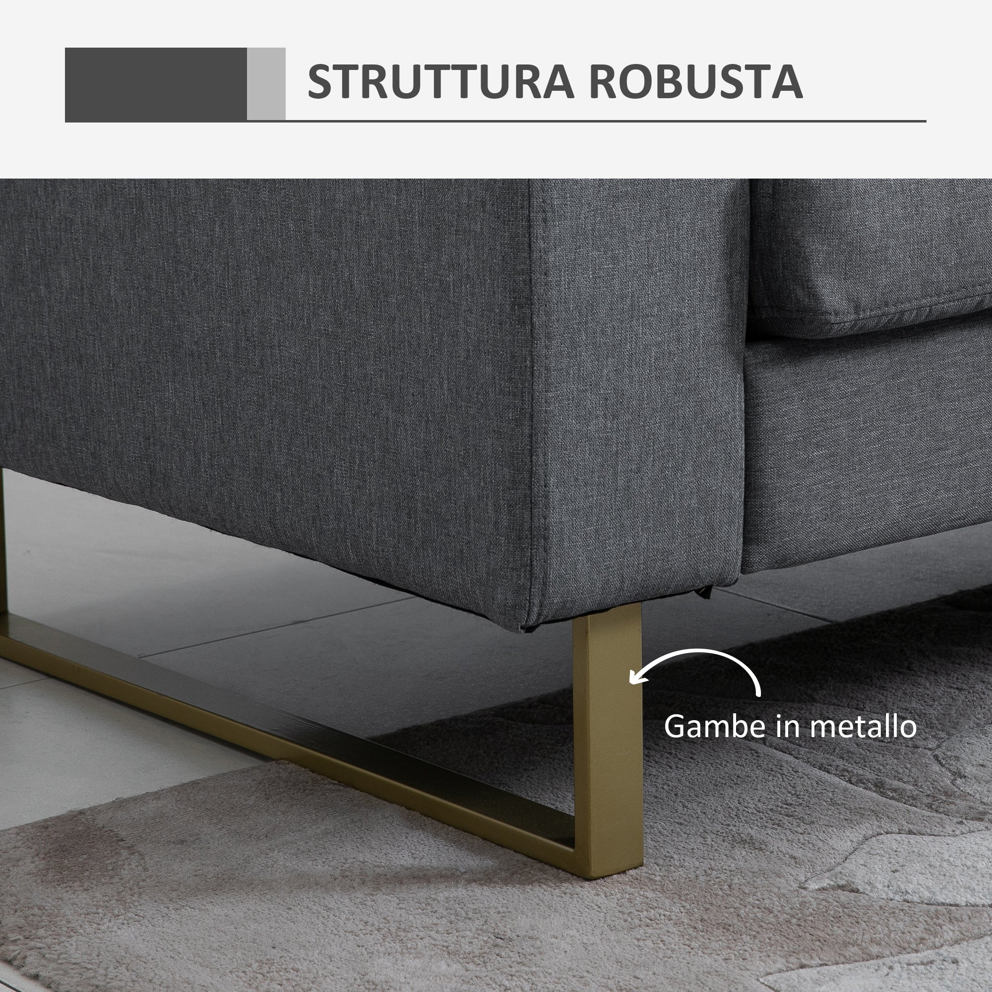 Divano 3 Posti con Cuscini in Tessuto di Lino Grigio scuro 200x82x78 cm