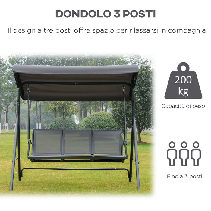 Dondolo da Giardino 3 Posti in con Baldacchino in Acciaio Grigio