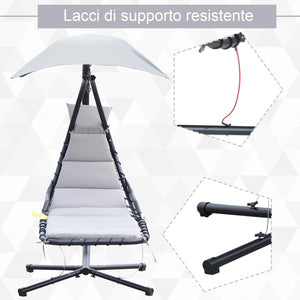 Sedia Dondolo Pensile Relax Chaise Longue di Lusso con Tettuccio Grigio