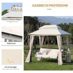 Dondolo a 3 Posti Gazebo Divano Letto con Zanzariera Beige