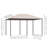 Gazebo da Giardino 4x3m in Acciaio Tende Laterali Kaki