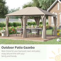 Gazebo da Giardino 4x3m in Acciaio Tende Laterali Kaki