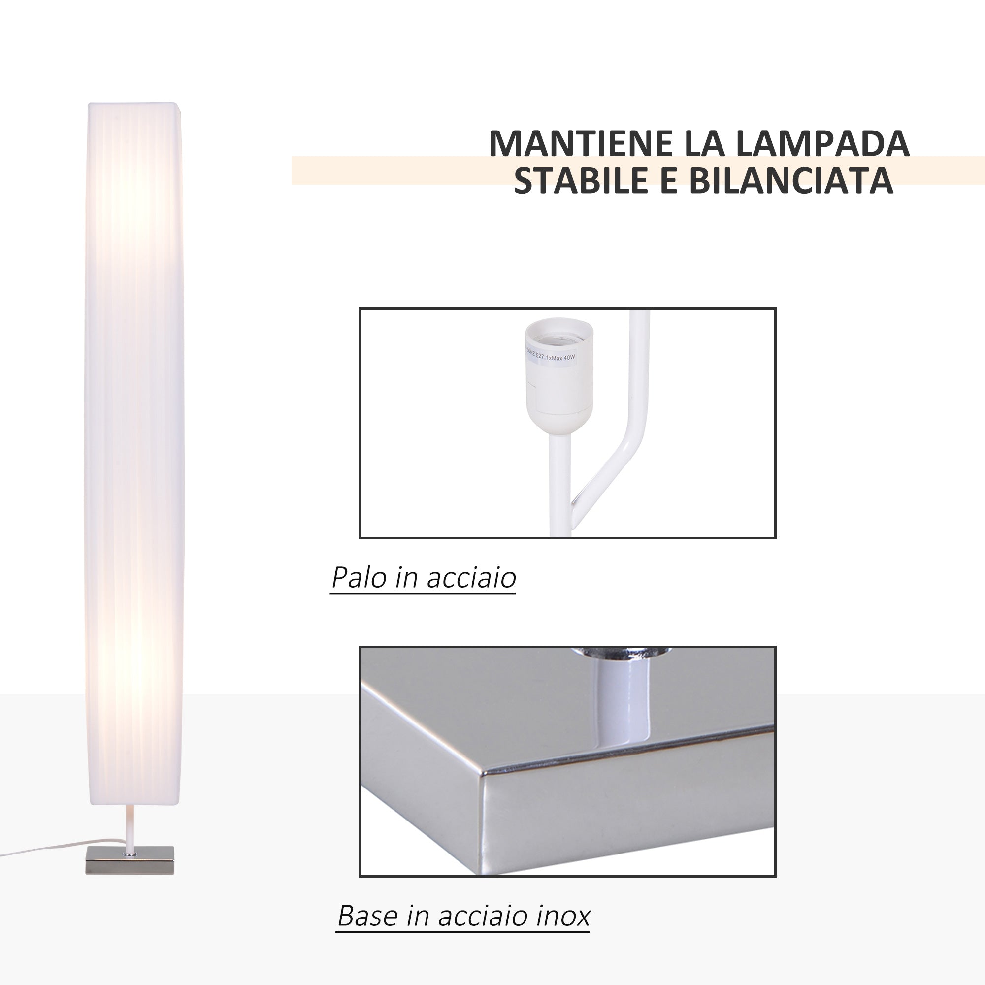 Lampada da Terra con Piantana in Tessuto Bianco