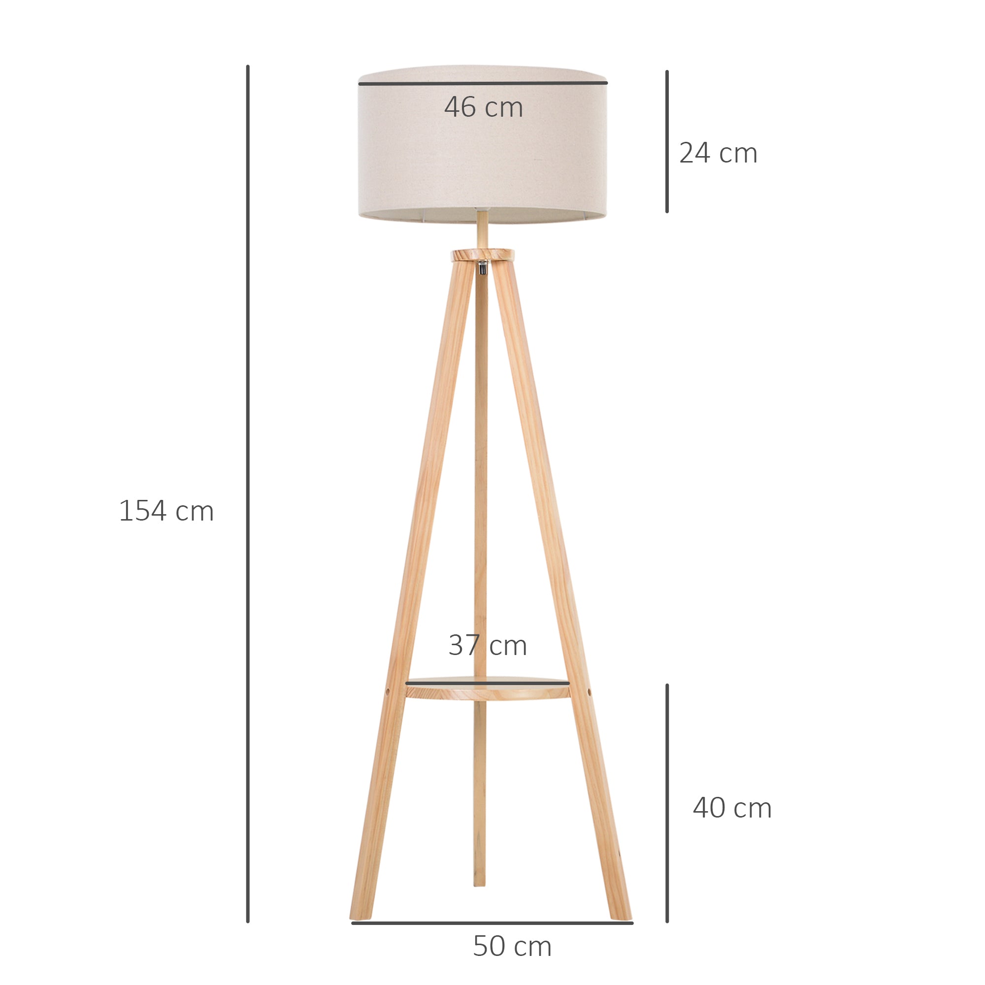 Lampada da Terra Tripode in Legno e Lino con Interruttore a Pedale Altezza 154 cm