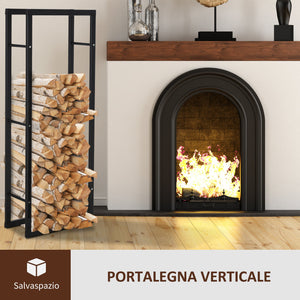 Portalegna Legnaia in Ferro 60x25x150 cm da Interno Max 100kg  Nero