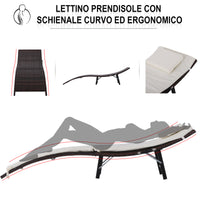 Set 2 Lettini Prendisole e Tavolino in Rattan Sintetico con Cuscini Rimovibili Marrone Crema