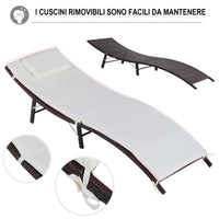 Set 2 Lettini Prendisole e Tavolino in Rattan Sintetico con Cuscini Rimovibili Marrone Crema