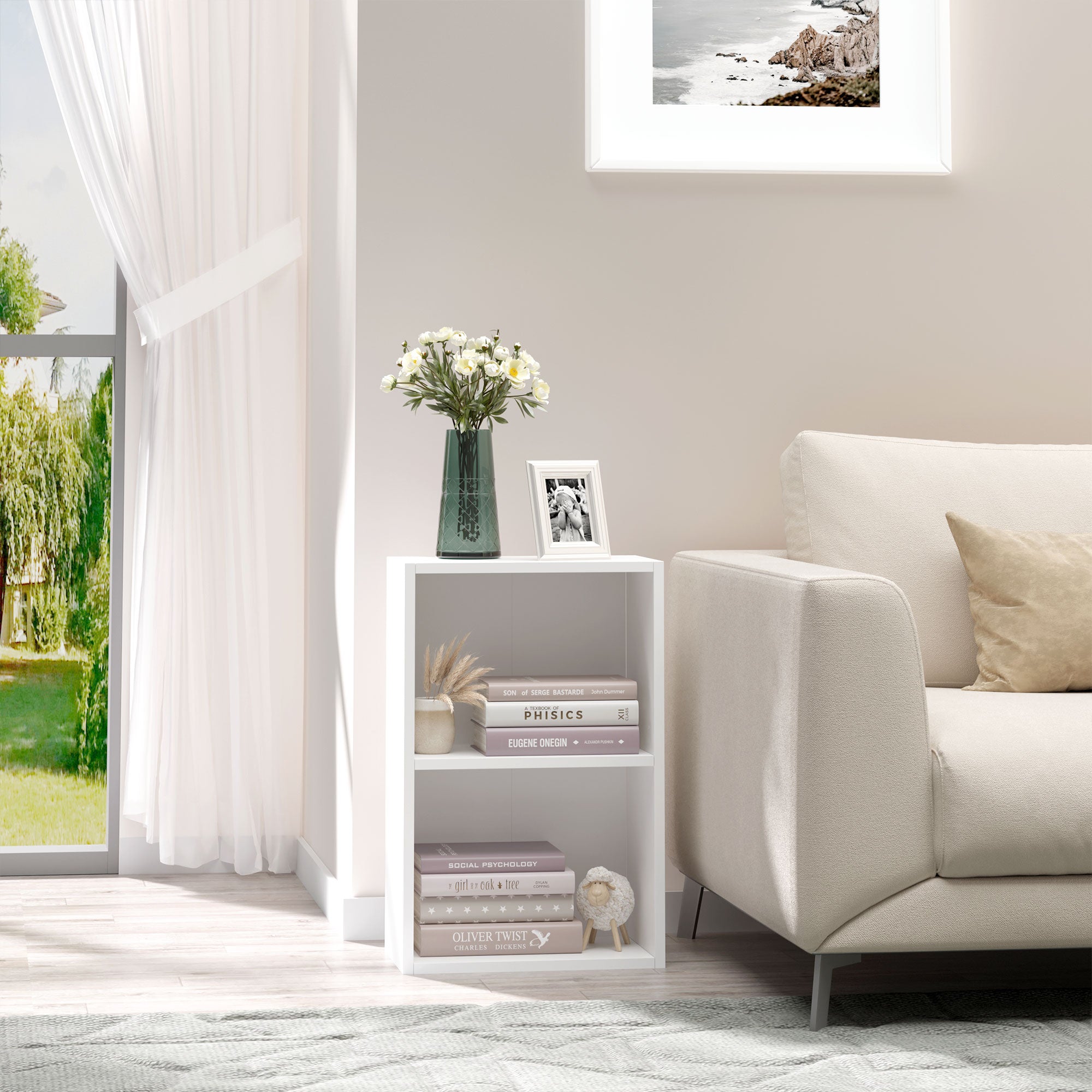 Mobiletto Libreria con Ripiano in Legno Bianco 40x24x61 cm