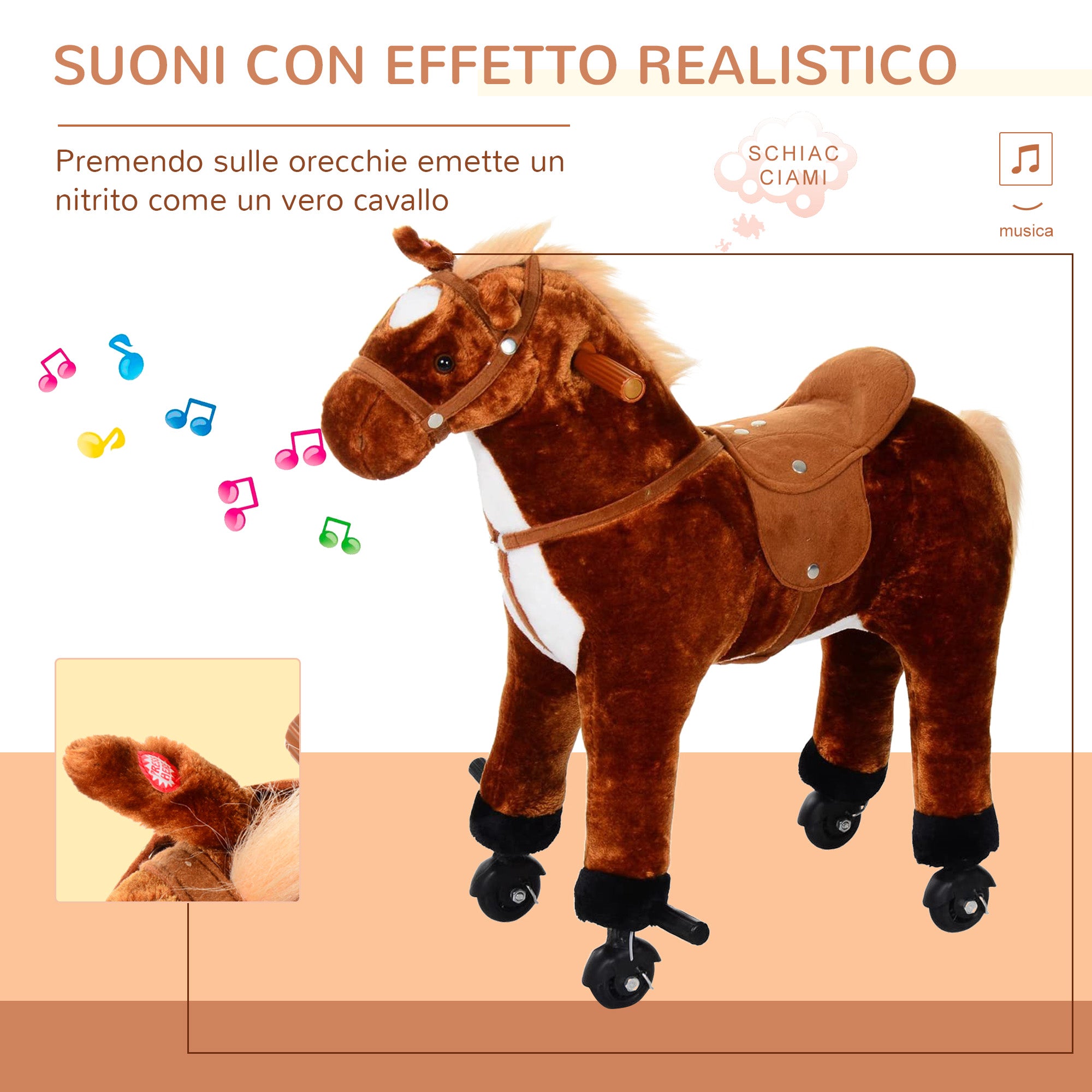 Cavallo Cavalcabile per Bambini con Suoni Marrone