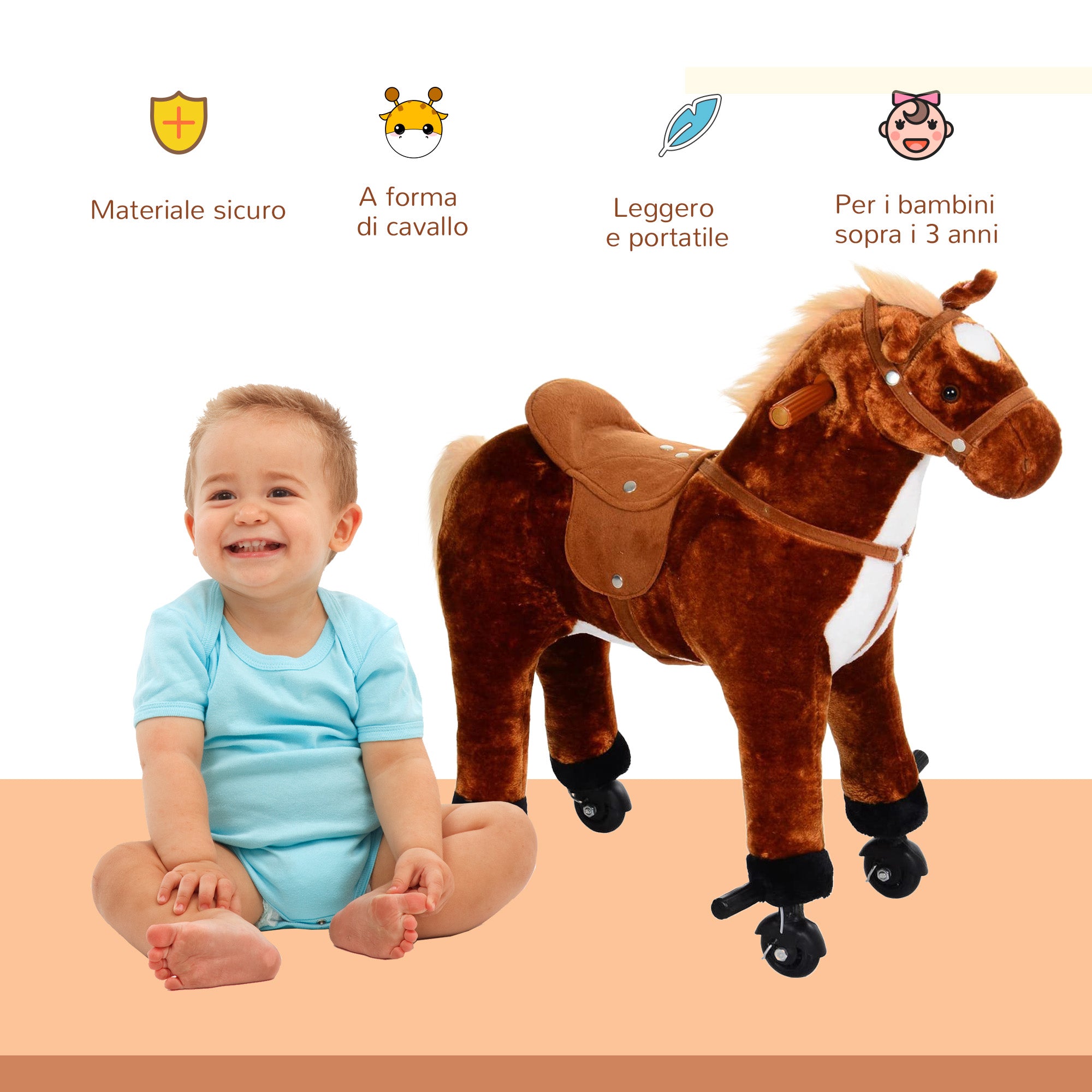 Cavallo Cavalcabile per Bambini con Suoni Marrone