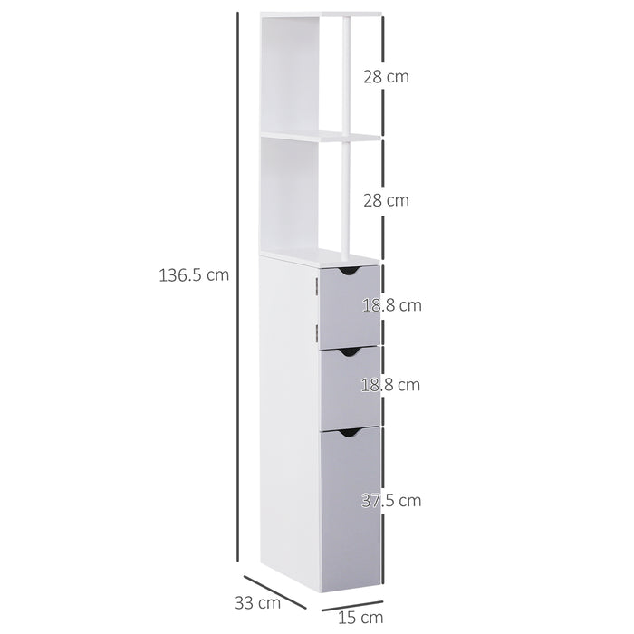 Mobiletto a Colonna da Bagno Salvaspazio in Legno Bianco 15x33x136 cm