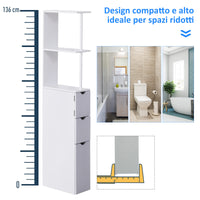 Mobiletto a Colonna da Bagno Salvaspazio in Legno Bianco 15x33x136 cm