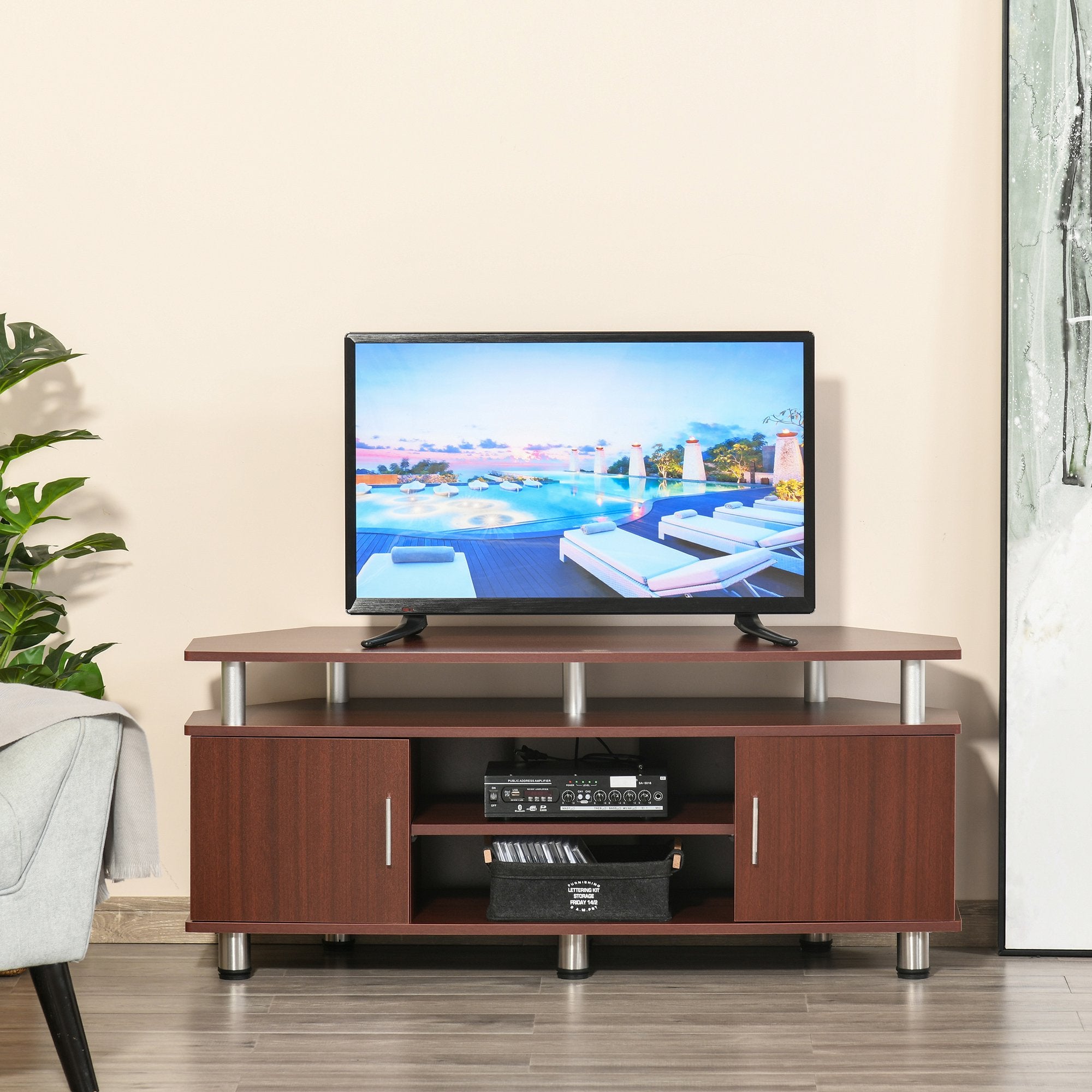 Mobile TV Classico in Legno con 2 ripiani Marrone 120x39.5x52 cm