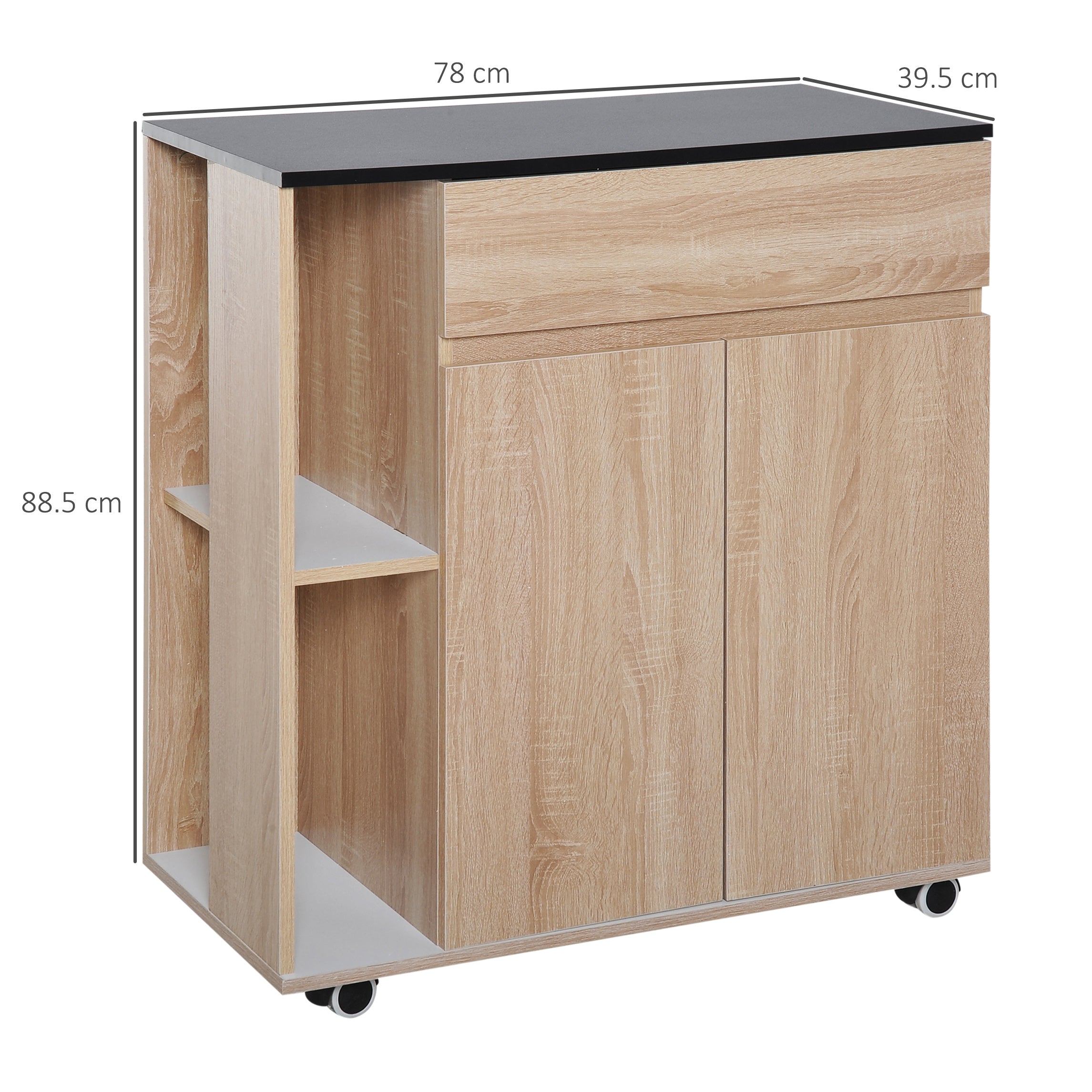 Mobiletto da Cucina con Cassetti e Ruote in Legno Rovere nero 78x39.5x88.5 cm