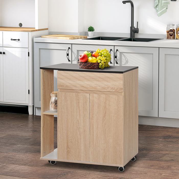 Mobiletto da Cucina con Cassetti e Ruote in Legno Rovere nero 78x39.5x88.5 cm