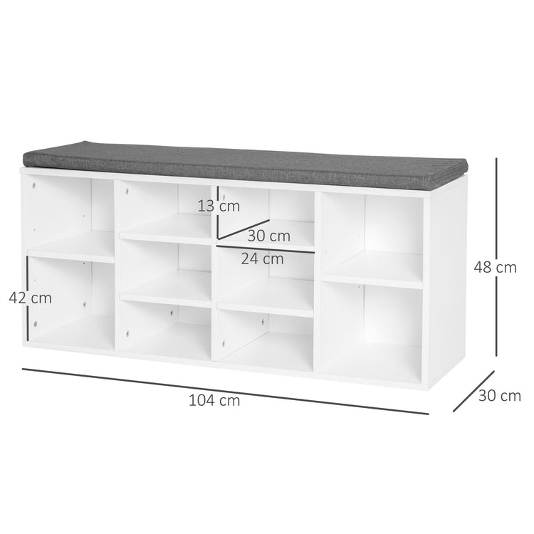 Panchina Scarpiera con Ripiani Regolabili in Legno Bianco e Grigio 104x30x48 cm