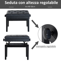 Panca Sgabello per Pianoforte con vano portaoggetti altezza regolabile 54.5x33x48-58 cm Nero