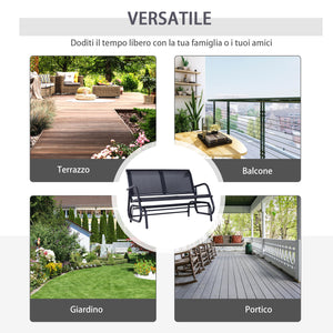 Panchina Dondolo da Giardino 2 Posti in Metallo Grigio 123x70x87 cm