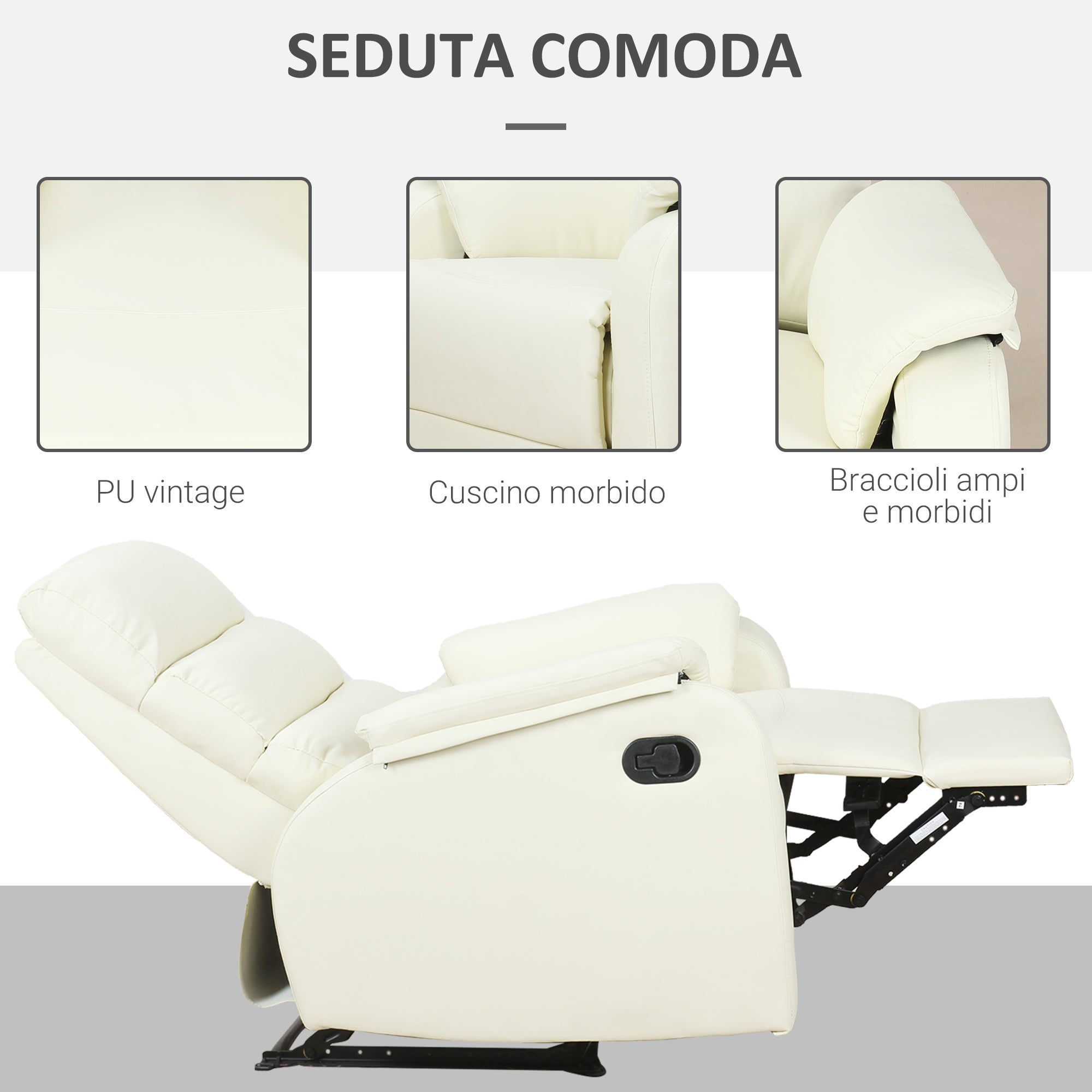 Poltrona Relax Reclinabile Manuale in Similpelle Crema