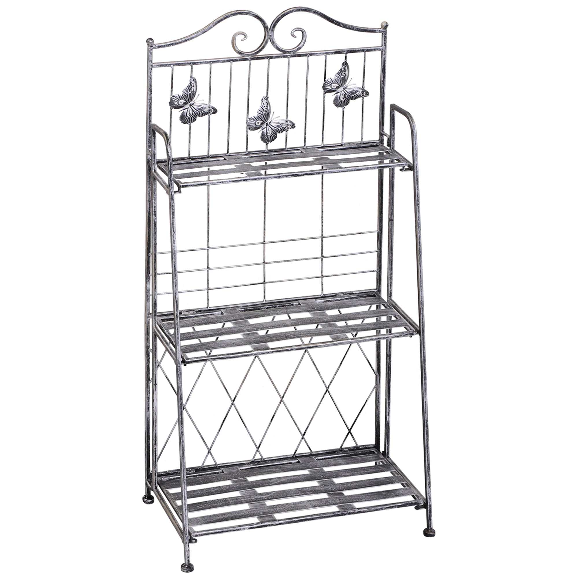 Portapiante Fioriera a Scaffale a 3 Ripiani da Giardino Balcone interno Grigio Argento 44x25x96 cm