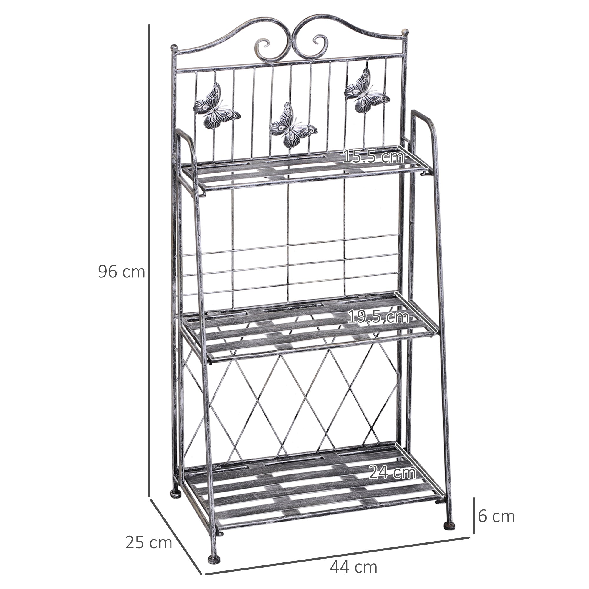 Portapiante Fioriera a Scaffale a 3 Ripiani da Giardino Balcone interno Grigio Argento 44x25x96 cm