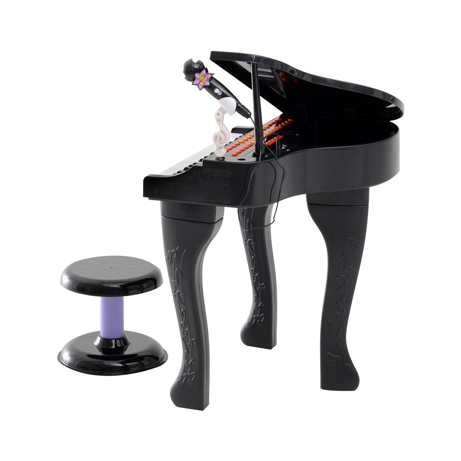 Mini Pianoforte Giocattolo per Bambini con Microfono e Sgabello Nero