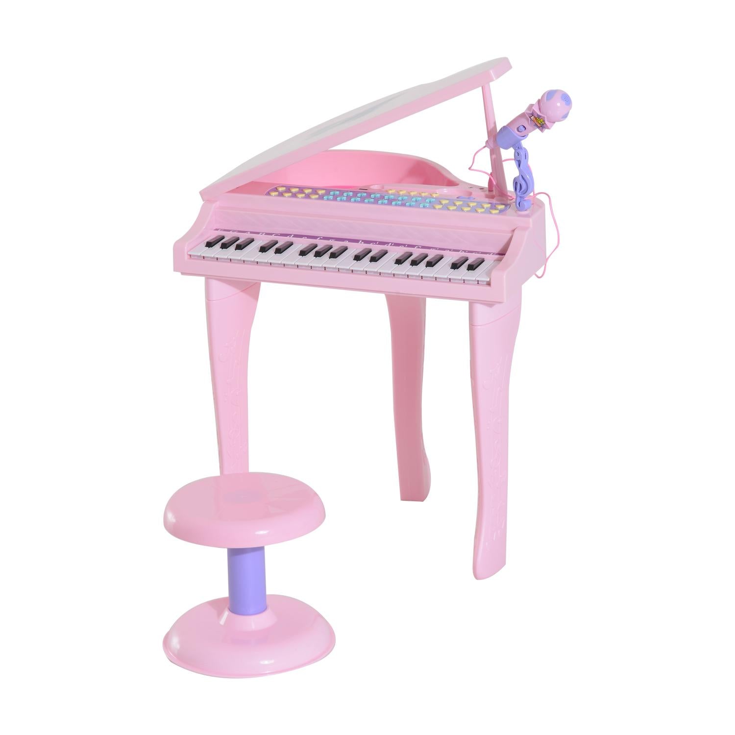 Mini Pianoforte Giocattolo per Bambini con Microfono e Sgabello Rosa